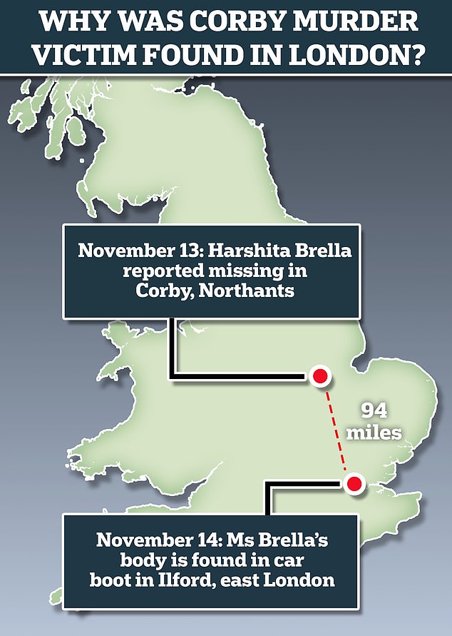 Harshita's body was discovered nearly 100 miles from her home in Northmaptonshire