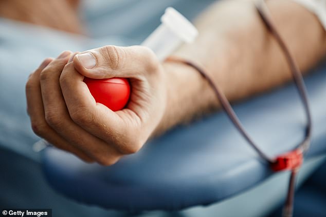 A close up of a man donating blood. About 47,500 donors give blood each week, and hospitals need about 113,000 donations a month, but short shelf life means stocks need to be constantly refreshed