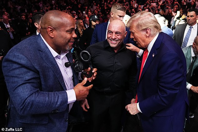 Daniel Cormier, Joe Rogan and President-elect Donald Trump talk at UFC 309 at MSG