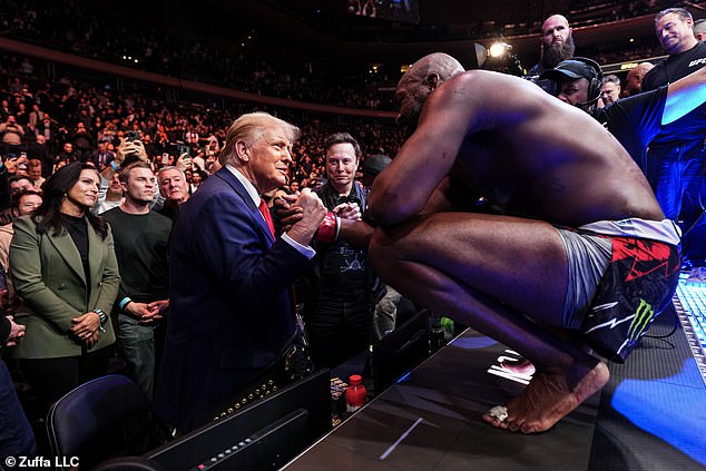 Trump spoke to several fighters at the event, including Jon Jones, who won the main event