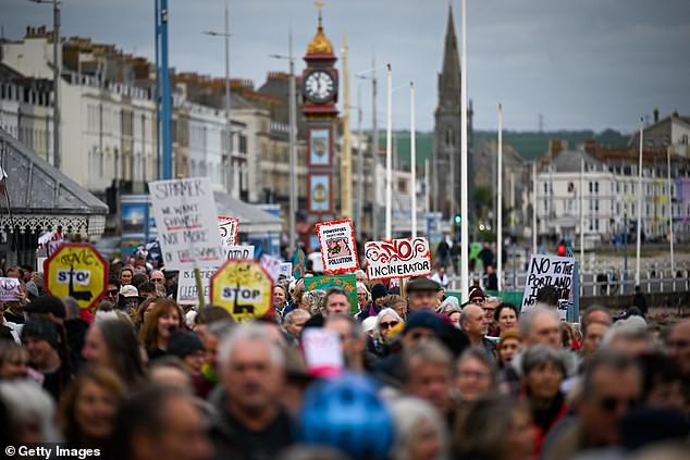 More than 600 protestors are thought to have taken part in the demonstration in Weymouth