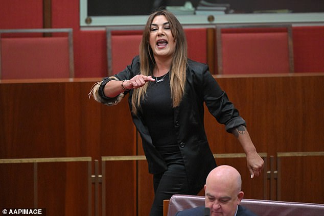 Lidia Thorpe (pictured) has erupted in anger after the Senate censured the rogue senator over her headline-grabbing protest during King Charles ' visit to Australia