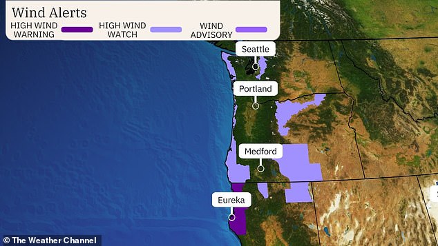 High winds should kick up on Tuesday and persist into early Wednesday, with coastal parts of Northern California, Oregon and Washington potentially weathering gusts over 60 or 70 mph