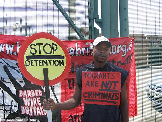 Mayela protesting outside Campsfield House detention centre in Kidlington