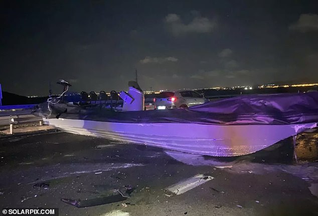 The trio were the first to hit the four-seater 32ft-long 'narcolancha' (pictured) when it ended up on the tarmac near the resort of La Manga on Saturday night at around 9:30pm