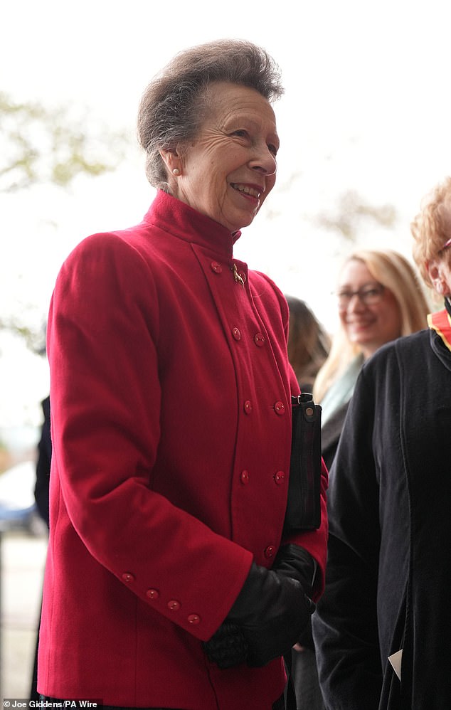 The Princess Royal, 73, was immaculately turned out as always, complementing a smart red blazer with a tartan skirt and black boots