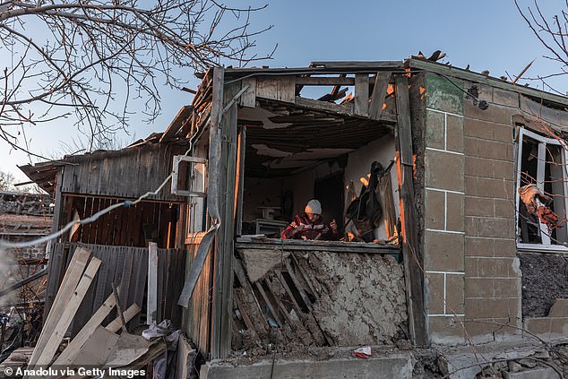 A house destroyed as a result of Russian shelling in Kostiantynivka, Donetsk Oblast, eastern Ukraine on November 19