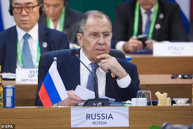 Vladimir Putin 's foreign minister Sergei Lavrov (pictured) chillingly warned that Moscow would 'react accordingly' as he described the strike as a signal Kyiv 'wanted to escalate'