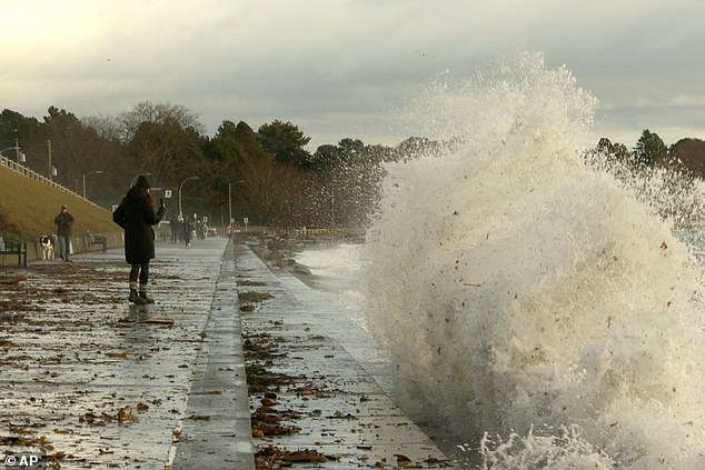 Storm surge crashes along the shores in Victoria, British Columbia on November 20