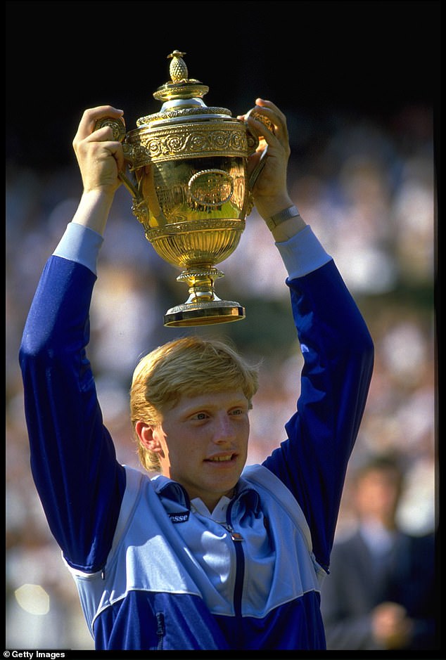 Becker holds up the Men's singles trophy at Wimbledon. Elvira and her husband, Karl-Heinz, were instrumental in shaping Boris’s tennis career, with Karl-Heinz building a tennis center in Leimen where Boris began his training