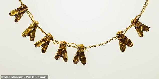 A string of seven fly amulets (above), made between 1600 and 1070 BC, represented strength and tenacity to the ancient Egyptians. These Golden Fly adornments served as an award for bravery bestowed upon soldiers who demonstrated exceptional courage in battle, like the 'gold of honor'