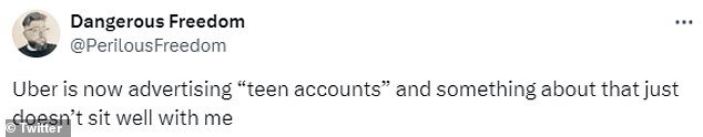 Many users have been quick to raise their concerns over the idea of children travelling alone in Ubers. One user claimed that the idea of teen accounts on Uber 'just doesn't sit well with me'