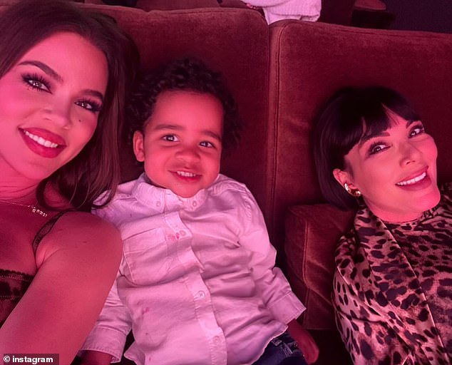 Kris lounged on a comfortable couch next to Tatum and Khloe in additional selfies that were included in the Instagram carousel