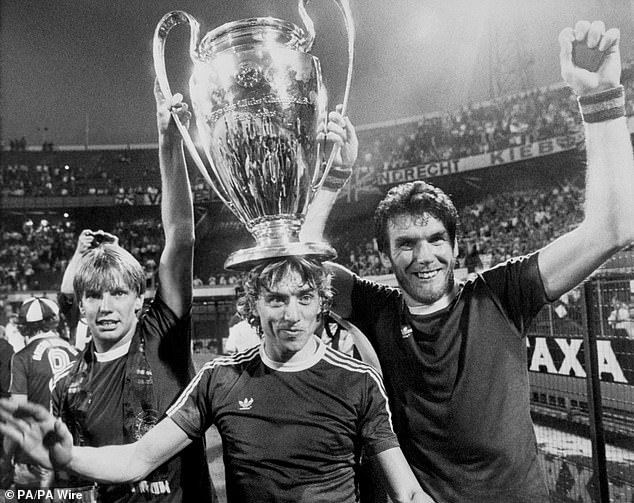 Shaw (left) was part of the Villa side that beat Bayern Munich in the 1982 European Cup final