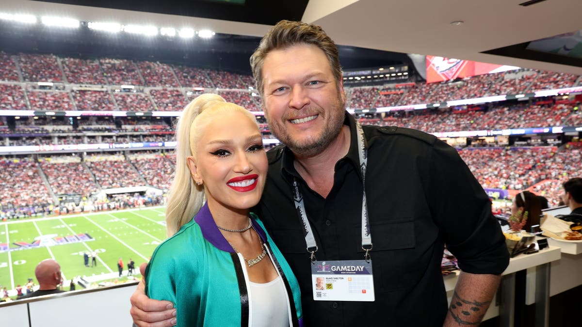 Gwen Stefani and Blake Shelton at the 2024 Super Bowl