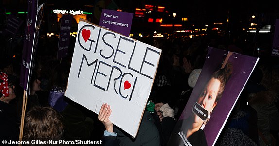 Mandatory Credit: Photo by Jerome Gilles/NurPhoto/Shutterstock (14938298ap) A demonstrator holds a placard reading ''Gisele Thank you'' during a protest to condemn violence against women, called by feminist organizations in Paris, France, on November 23, 2024, two days prior to the international day for the elimination of violence against women. March Against Violence Against Women In Paris, France - 23 Nov 2024