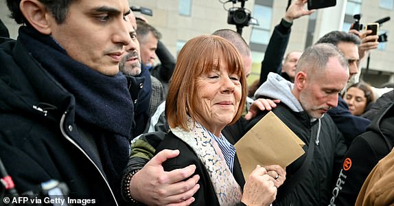 Gisele Pelicot leaves the courthouse after hearing the verdict of the court that sentenced her ex-husband to the maximum term of 20 years jail for committing and orchestrating her mass rapes with dozens of strangers he recruited online, in Avignon on December 19, 2024. Dominique Pelicot, who had already confessed to the crimes, was earlier found guilty by the court in the southern city of Avignon after an over three-month trial that shocked France and turned his former wife Gisele into a feminist hero. His 50 co-defendants in the case were also convicted by the court, with no acquittals. (Photo by Miguel MEDINA / AFP) (Photo by MIGUEL MEDINA/AFP via Getty Images)