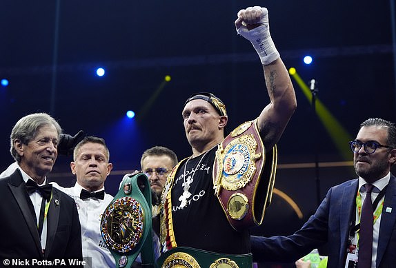 Oleksandr Usyk following the WBA, WBC, WBO, IBO World Heavyweight championship contest against Tyson Fury at the Kingdom Arena in Riyadh, Saudi Arabia. Picture date: Saturday December 21, 2024. PA Photo. See PA story BOXING Fury. Photo credit should read: Nick Potts/PA Wire.RESTRICTIONS: Use subject to restrictions. Editorial use only, no commercial use without prior consent from rights holder.