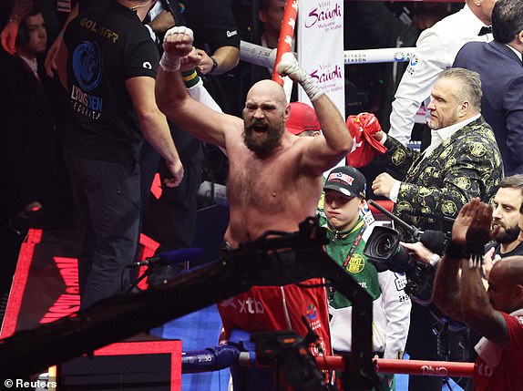 Boxing - Oleksandr Usyk v Tyson Fury - Heavyweight World Title - Kingdom Arena, Riyadh, Saudi Arabia - December 22, 2024 Tyson Fury reacts after his fight against Oleksandr Usyk REUTERS/Hamad I Mohammed