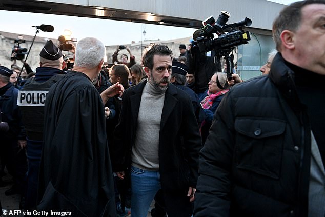 Florian Pelicot, the youngest of the Pelicots' three children, arrives at the courthouse in Avignon to hear the verdict in his father's trial