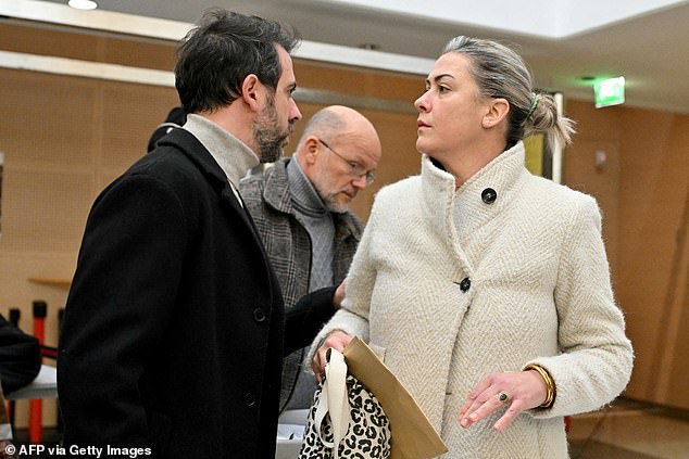 The Pelicots' youngest son Florian and daughter Caroline Darian speak inside the courthouse