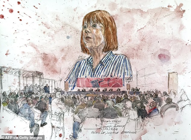 This court-sketch depicts Gisele Pelicot during the hearing of the verdicts