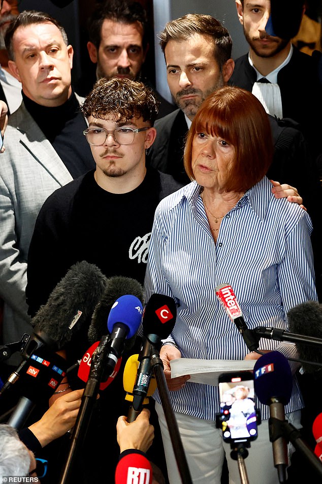 Gisele Pelicot, the victim of a mass rape orchestrated by her then-husband Dominique Pelicot at their home in the southern French town of Mazan, talks to journalists, surrounded by relatives and her lawyers, after the verdict in the trial for Dominique Pelicot and 50 co-accused, at the courthouse in Avignon, France, December 19, 2024