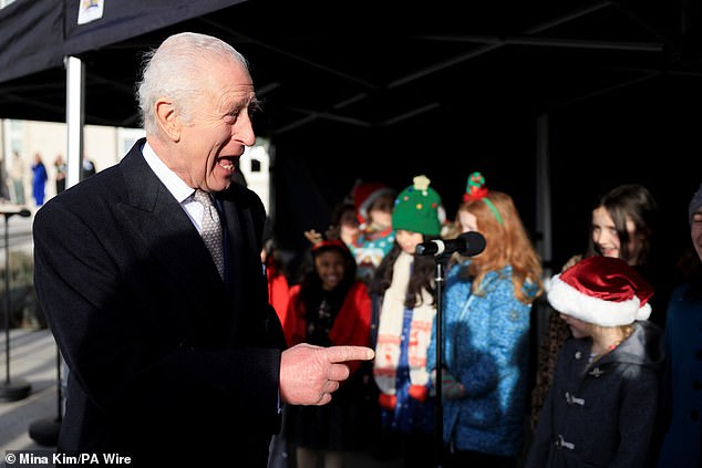 Outside, the King enjoyed a rendition by A Little Choir of Joy, a children's choir made up of 8 to 12 year-olds from across schools in the borough