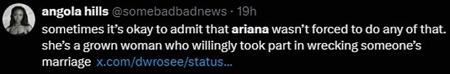 As Lilly opened up about her overwhelming emotions surrounding her headline-making divorce, fans took to X, formerly known as Twitter , to throw fierce backlash at Ariana