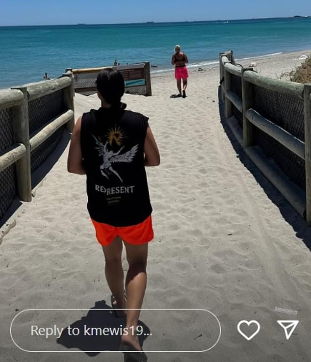 Kristie also took to her Instagram Stories on Friday to share a snap of Sam heading down the beach as they made the most of their time in Australia