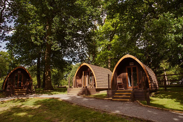 Simple wooden cabin with a small veranda at Whipsnade, where the lodges do not overlook the animals