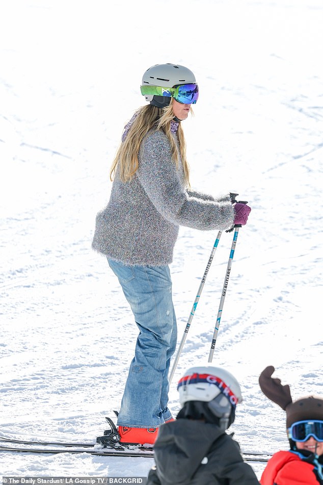 Klum made sure to sport a helmet and mirrored goggles as she headed down the snowy terrain at Buttermilk (considered the easiest in the area) where daily adult lift tickets costs $264