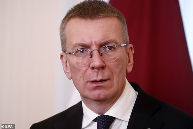 Latvian President Edgars Rinkevics (pictured) attends a joint press conference with the Slovak president after their meeting in Riga, Latvia, 04 December 2024