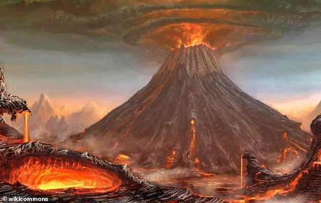 Above, an illustration of the massive 1815 Mount Tambora volcano eruption