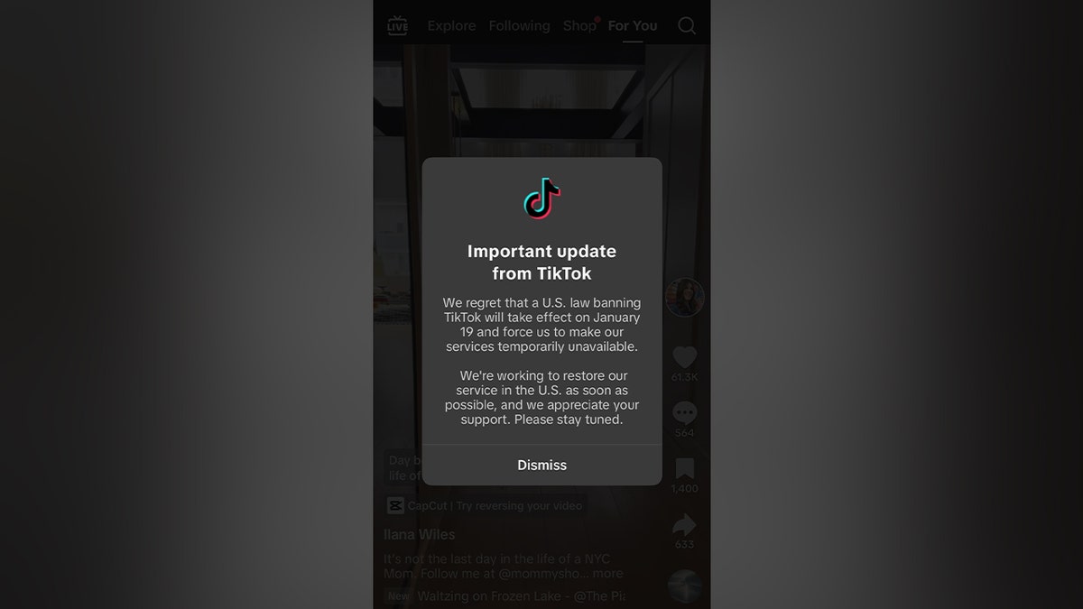 A screenshot of an update in the TikTok app on Saturday, Jan. 18, 2025.