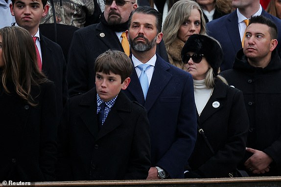 Donald Trump Jr. waits for the arrival of U.S. President-elect Donald Trump to attend a wreath laying ceremony at Arlington National Cemetery ahead of the presidential inauguration in Arlington, Virginia, U.S. January 19, 2025.  REUTERS/Carlos Barria