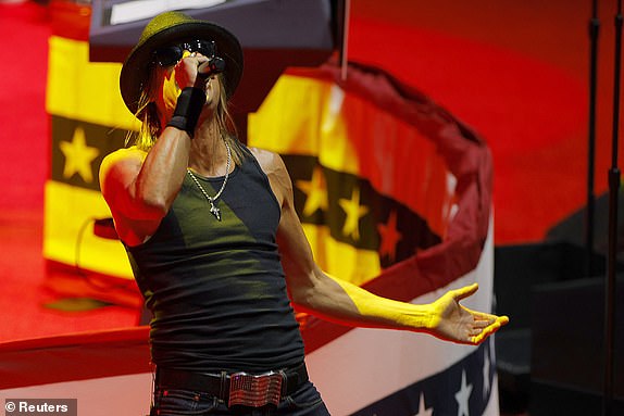 Kid Rock performs during a rally for U.S. President-elect Donald Trump the day before he is scheduled to be inaugurated for a second term, in Washington, U.S., January 19, 2025. REUTERS/Brian Snyder