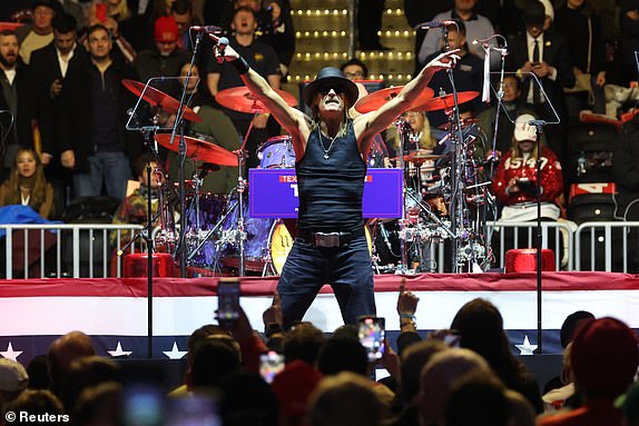 Kid Rock performs during a rally for U.S. President-elect Donald Trump the day before he is scheduled to be inaugurated for a second term, in Washington, U.S., January 19, 2025. REUTERS/Evelyn Hockstein