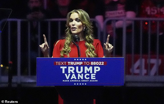 Megyn Kelly speaks during a rally for U.S. President-elect Donald Trump, the day before he is scheduled to be inaugurated for a second term, in Washington, U.S., January 19, 2025. REUTERS/Elizabeth Frantz