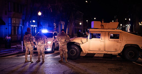 National Guard man a road block towards the Capital One Arena Capitol One Arena in Washington D.C. 20 January 2025