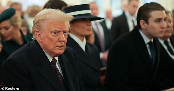 U.S. President-elect Donald Trump attends a service at St. John's Church on the inauguration day of his second Presidential term in Washington, U.S. January 20, 2025. REUTERS/Carlos Barria