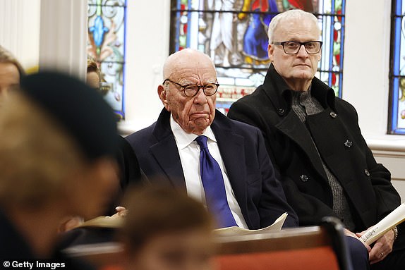 WASHINGTON, DC - JANUARY 20: Former Executive Chairman of Fox Corp Rupert Murdoch (L) attends services at St. John's Church on January 20, 2025 in Washington, DC. Donald Trump takes office for his second term as the 47th president of the United States. (Photo by Anna Moneymaker/Getty Images)