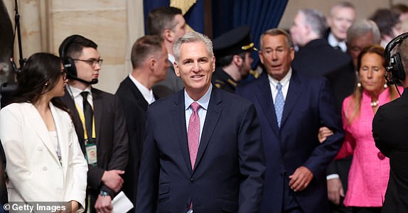 WASHINGTON, DC - JANUARY 20: Former U.S. House Speakers Kevin McCarthy and John Boehner arrive for the Inauguration of Donald J. Trump in the U.S. Capitol Rotunda on January 20, 2025 in Washington, DC. Donald Trump takes office for his second term as the 47th president of the United States. (Photo by Kevin Lamarque - Pool/Getty Images)