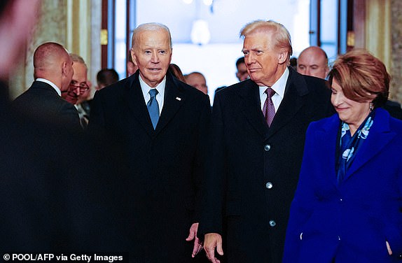 US President Joe Biden (L) and President-elect Donald Trump arrive for the inauguration ceremony where Donald Trump will sworn in as the 47th US President in the US Capitol Rotunda in Washington, DC, on January 20, 2025. (Photo by POOL / AFP) (Photo by -/POOL/AFP via Getty Images)