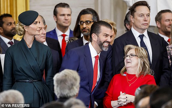 U.S. President-elect Donald Trump's daughter Ivanka Trump, Donald Trump Jr., and Elon Musk attend the inauguration day of U.S. President-elect Donald Trump's second Presidential term in Washington, U.S. January 20, 2025.     SHAWN THEW/Pool via REUTERS