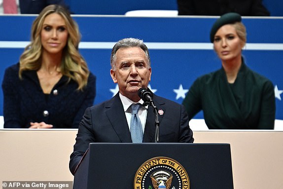 Steve Witkoff, special envoy for the  Middle East, introduces US President Donald Trump during the inaugural parade inside Capital One Arena, in Washington, DC, on January 20, 2025. (Photo by ANGELA WEISS / AFP) (Photo by ANGELA WEISS/AFP via Getty Images)