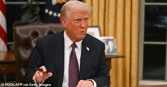 US President Donald Trump signs an executive order on the US withdrawal from WHO (World Health Organization) in the Oval Office of the WHite House in Washington, DC, on January 20, 2025. (Photo by Jim WATSON / POOL / AFP) (Photo by JIM WATSON/POOL/AFP via Getty Images)