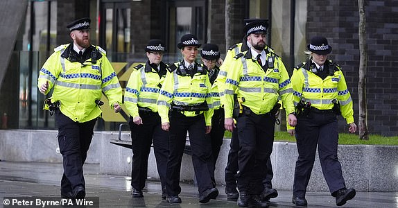 Police officers arriving at Liverpool Crown Court where the sentencing of Axel Rudakubana is due to take place after he admitted the murders of three girls at a dance class in Southport. The 18-year-old pleaded guilty to all 16 offences he faced on the first day of his trial at Liverpool Crown Court on Monday. Alice da Silva Aguiar, nine, Bebe King, six, and Elsie Dot Stancombe, seven, died following the attack at the Taylor Swift-themed class in The Hart Space on a small business park in the seaside town shortly before midday on July 29. Picture date: Thursday January 23, 2025. PA Photo. See PA story COURTS Southport . Photo credit should read: Peter Byrne/PA Wire