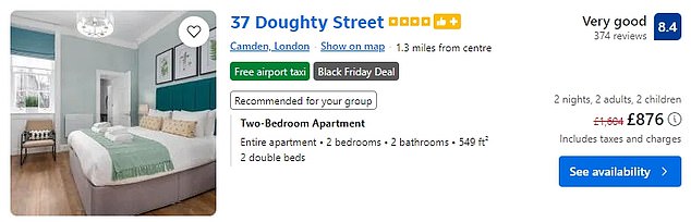 Holiday lets in London generally prove more expensive than hotels. A two-bedroom apartment in Camden is advertised for £876 for two nights for a family of four with two children