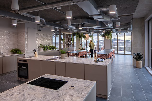 The co-living sites offer state of the art communal kitchens, which tend to be social hubs with residents cooking for each other and eating together